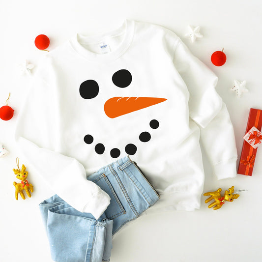Kids or Adults Snowman Face Christmas Sweatshirt | Christmas Jumper Sweater | Cool Funny Children Xmas Snow