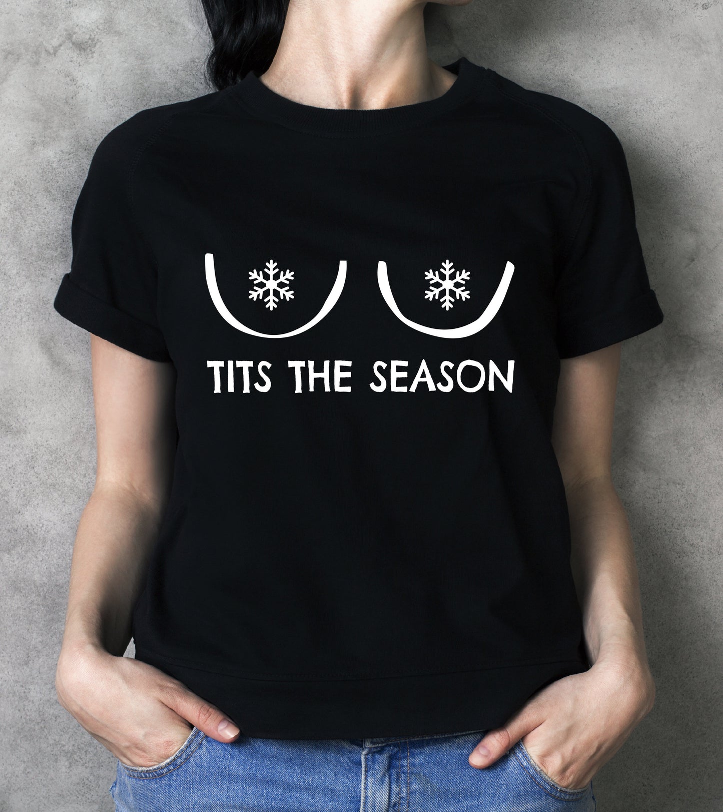 Tits The Season B T-Shirt | Rude Funny Christmas Tshirt | Cartoon Boobs Tee