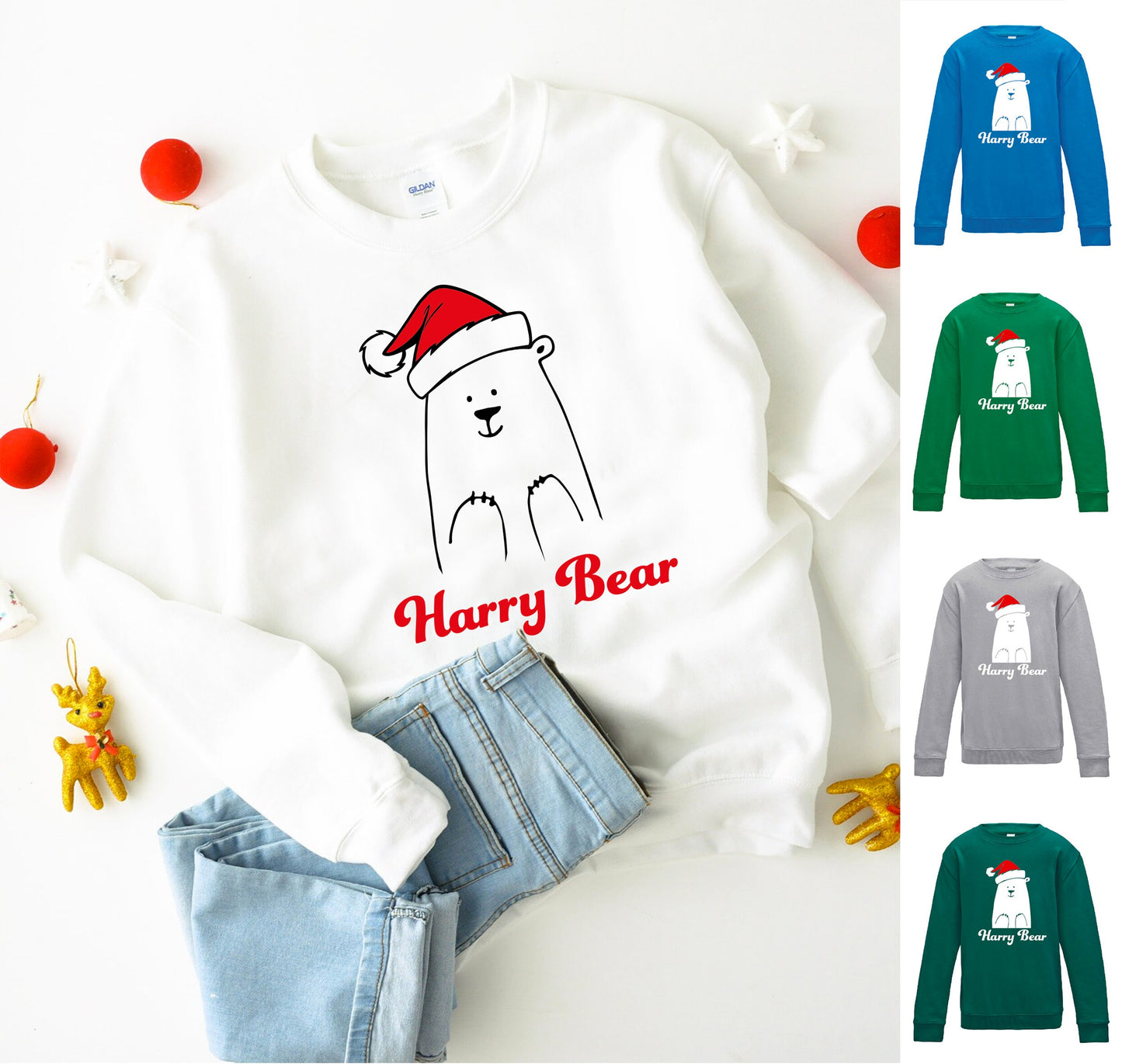Kids Personalised Polar Bear Christmas Sweatshirt | Christmas Jumper Sweater | Cool Funny Children Xmas Snow