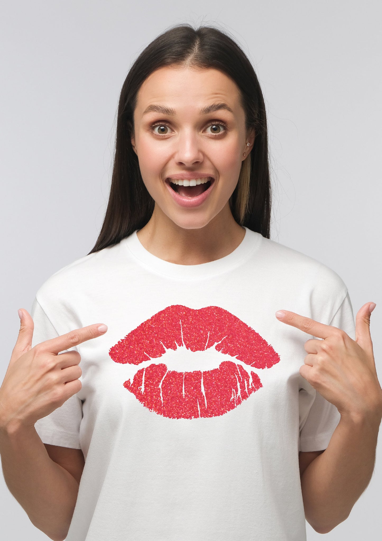 Red Glitter Lips White T-Shirt | Kiss Tee | Valentine's Tshirt