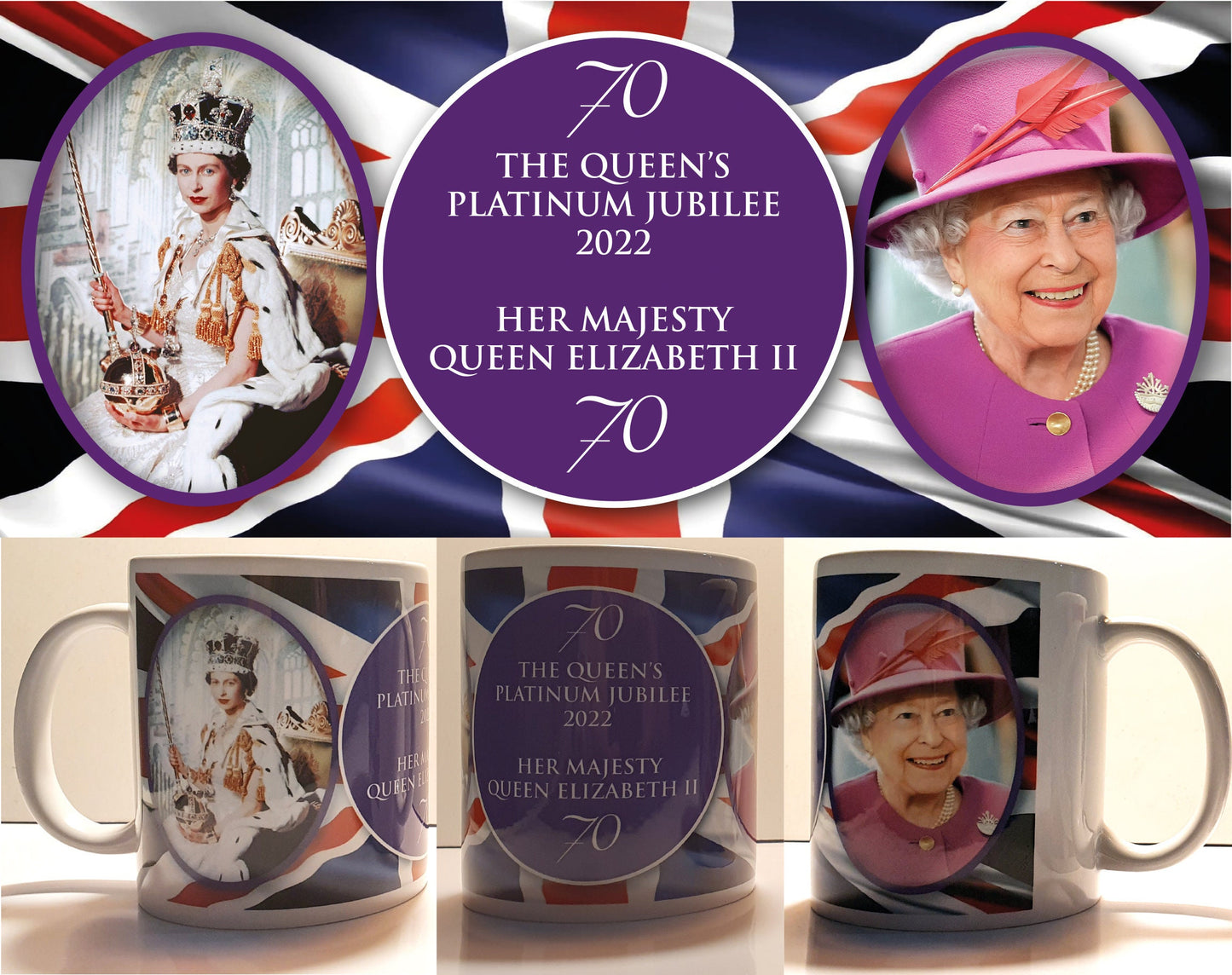 Her Majesty the Queen's Platinum Jubilee Mug B | Queen Elizabeth II Commemorative Cup | 70 Years