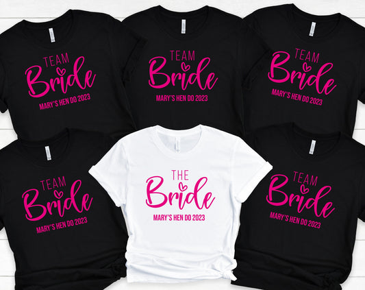 Personalised NEON PINK print Hen Party T Shirts, Team Bride Hen Do T Shirt, Hen Party Shirts, Bachelorette Party Shirts,