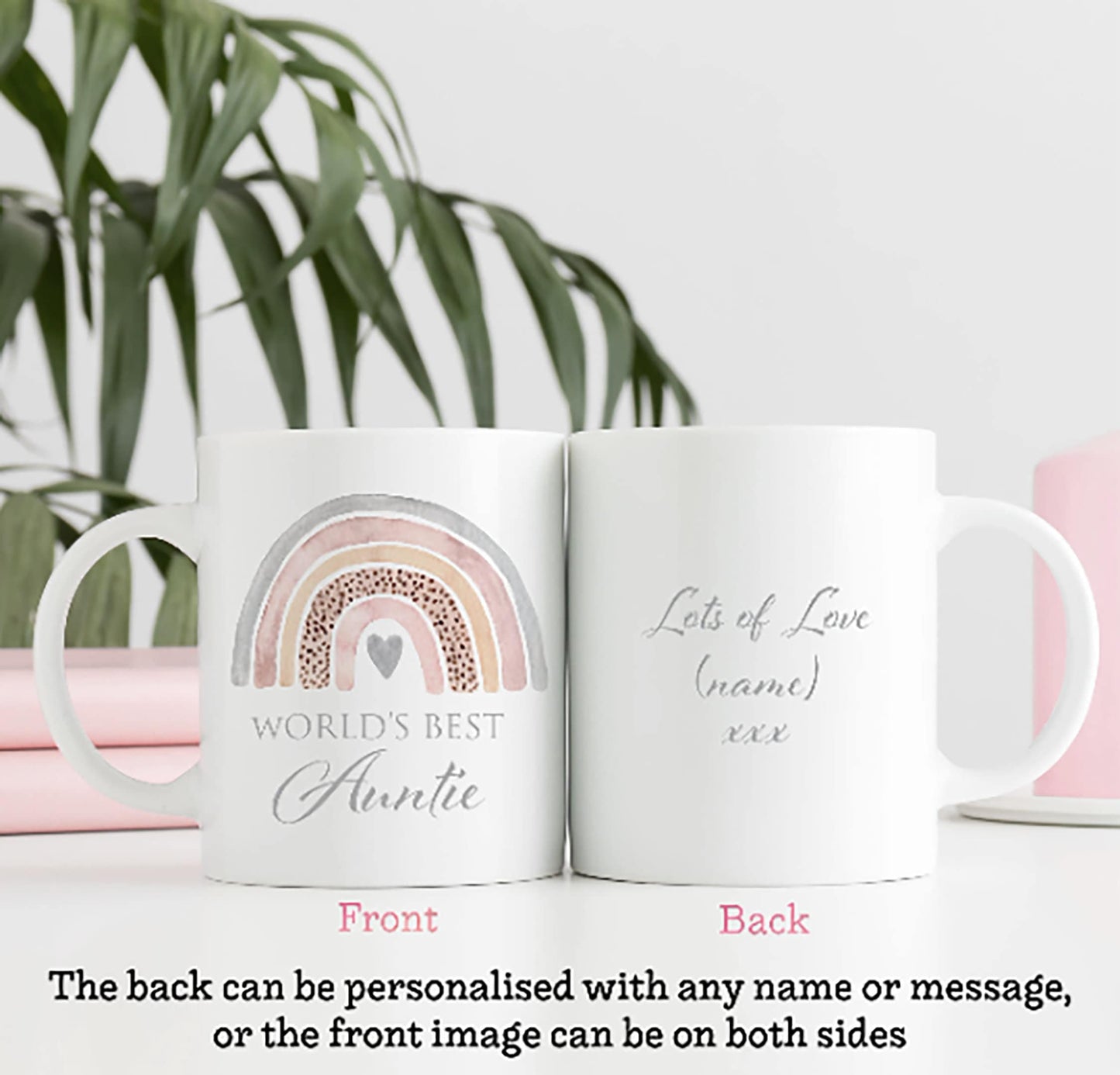 Cute Watercolour Rainbow World's Best Auntie MUG and COASTER Gift Set | Personalised Mother's Day Gift Mug | Cup | Aunt | Aunty
