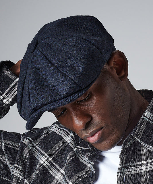 Heritage Baker Boy Cap - B628 - Herringbone, Full Quilted Lining Flat Hat Baker Boy Brown Grey Navy