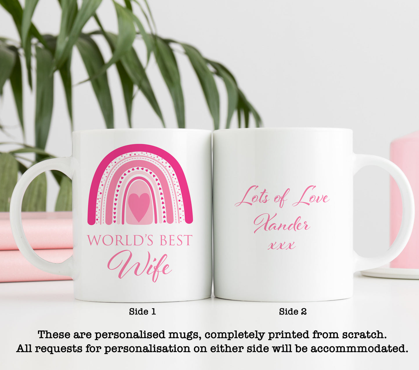 Cute Pink Rainbow B World's Best Wife Mug | Personalised Valentine Christmas Birthday Mug Cup | Pink Heart