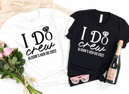 I Do Crew B Personalised print Bachelorette Hen Party T Shirts, Team Bride Hen Do T Shirt, Hen Party Shirts