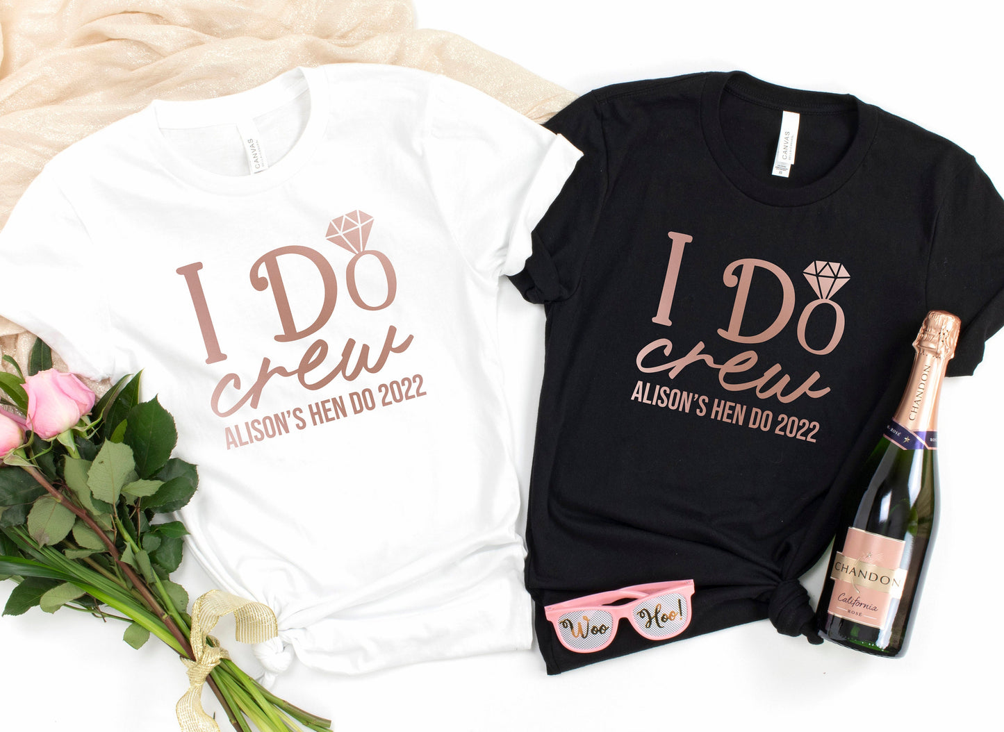 I Do Crew B Personalised ROSE GOLD print Bachelorette Hen Party T Shirts, Team Bride Hen Do T Shirt, Hen Party Shirts