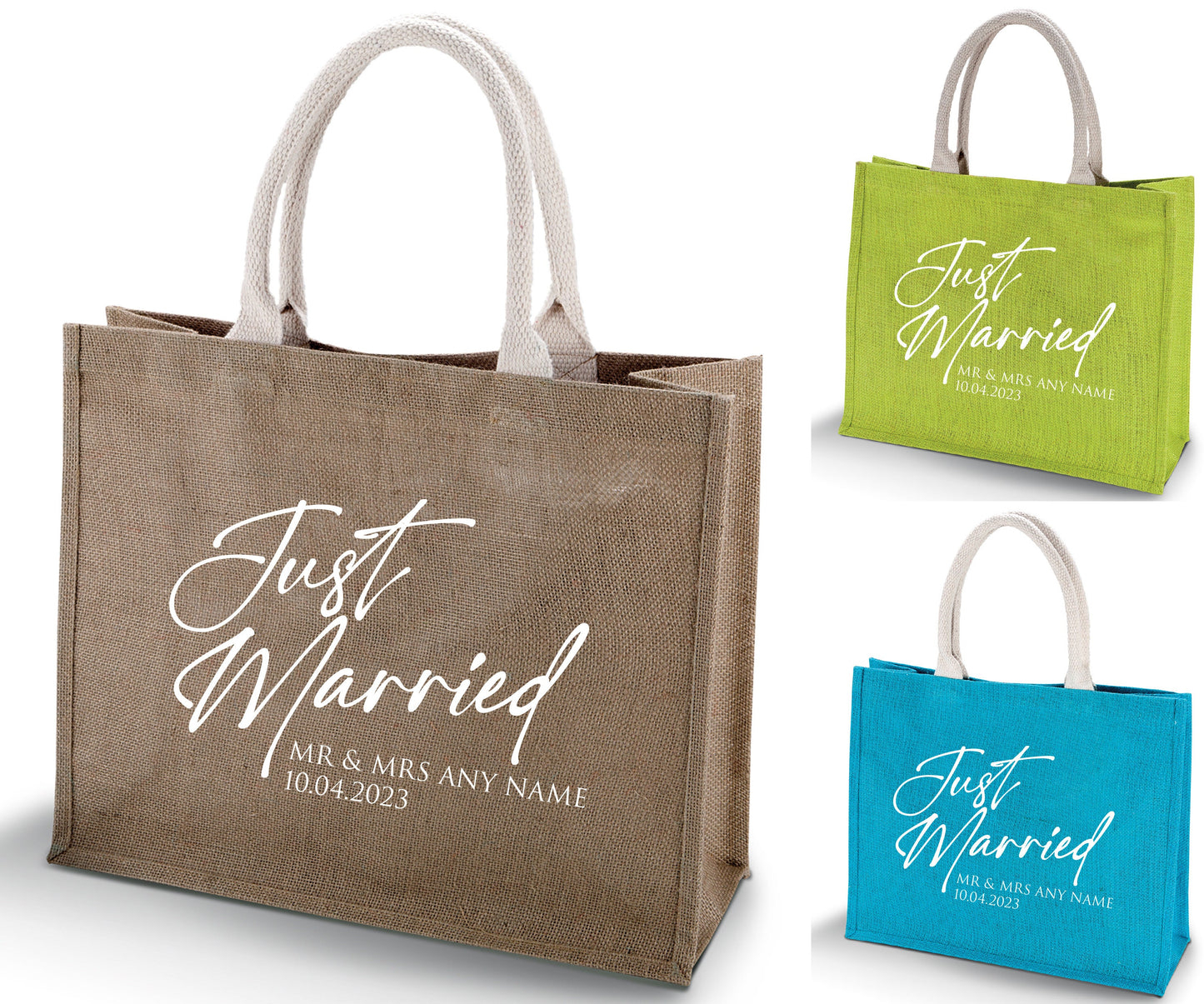 Personalised Just Married Beach Bag KI011 | Honeymoon Jute Beach Bag | Gift for Bride or Groom Holiday Vacation