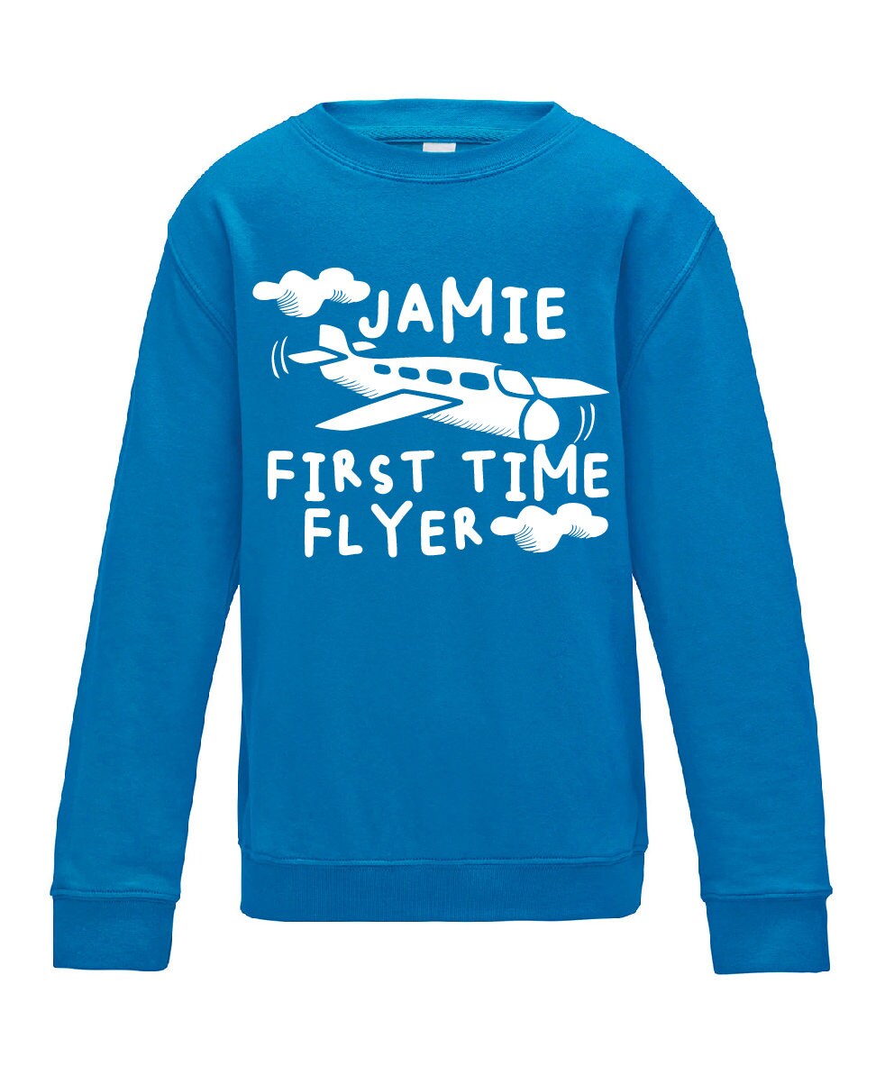 Kids Personalised First Time Flyer Sweatshirt JH30J - Any Name Children's Holiday Vacation Sweater