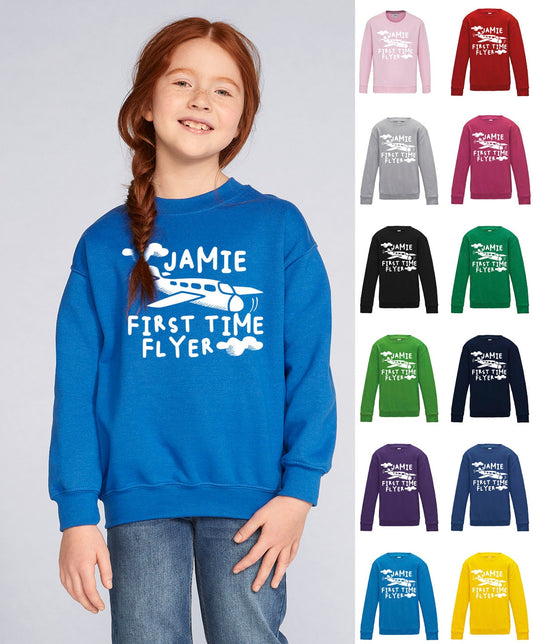 Kids Personalised First Time Flyer Sweatshirt JH30J - Any Name Children's Holiday Vacation Sweater