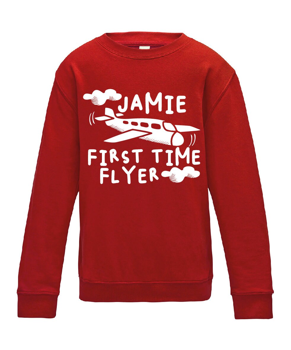 Kids Personalised First Time Flyer Sweatshirt JH30J - Any Name Children's Holiday Vacation Sweater