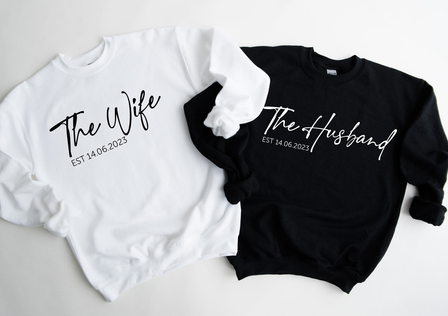 Personalised The Husband/The Wife Date Sweatshirt | Husband and Wife Couples Honeymoon Sweater | Finally Matching Wedding Jumper