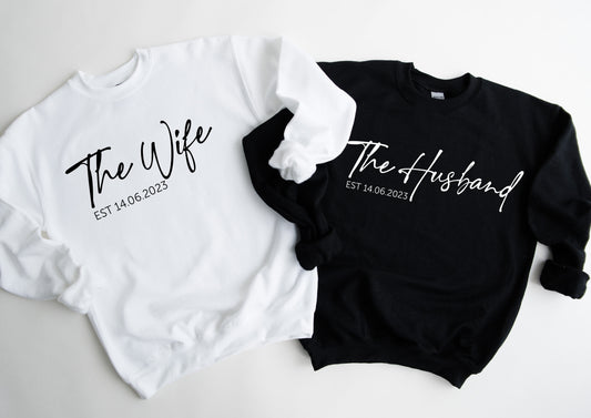 Personalised The Husband/The Wife Date Sweatshirt | Husband and Wife Couples Honeymoon Sweater | Finally Matching Wedding Jumper