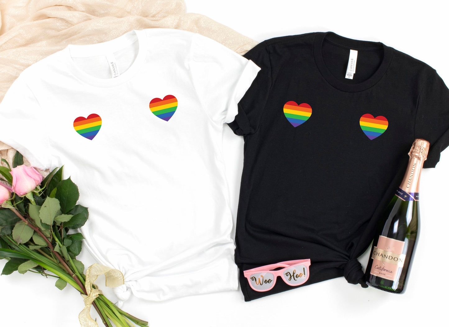 Rainbow Heart Boobs T-Shirt | White or Black Tee | Tits | Rude tshirt | Pride LGBTQ