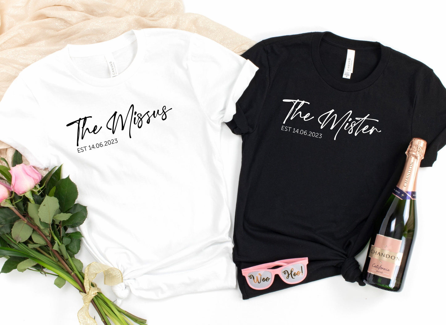 Personalised The Mister / The Missus Date T-Shirt | Husband and Wife Couples Honeymoon Tshirt | Finally Matching Wedding Tee