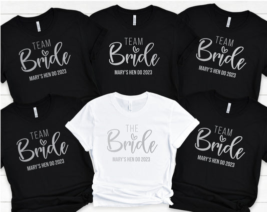 Personalised SILVER print Hen Party T Shirts, Team Bride Hen Do T Shirt, Hen Party Shirts, Bachelorette Party Shirts,