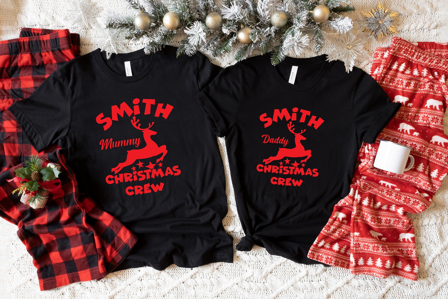 Personalised Matching Family Christmas Crew T-Shirts | For wearing Christmas Eve / Christmas Morning