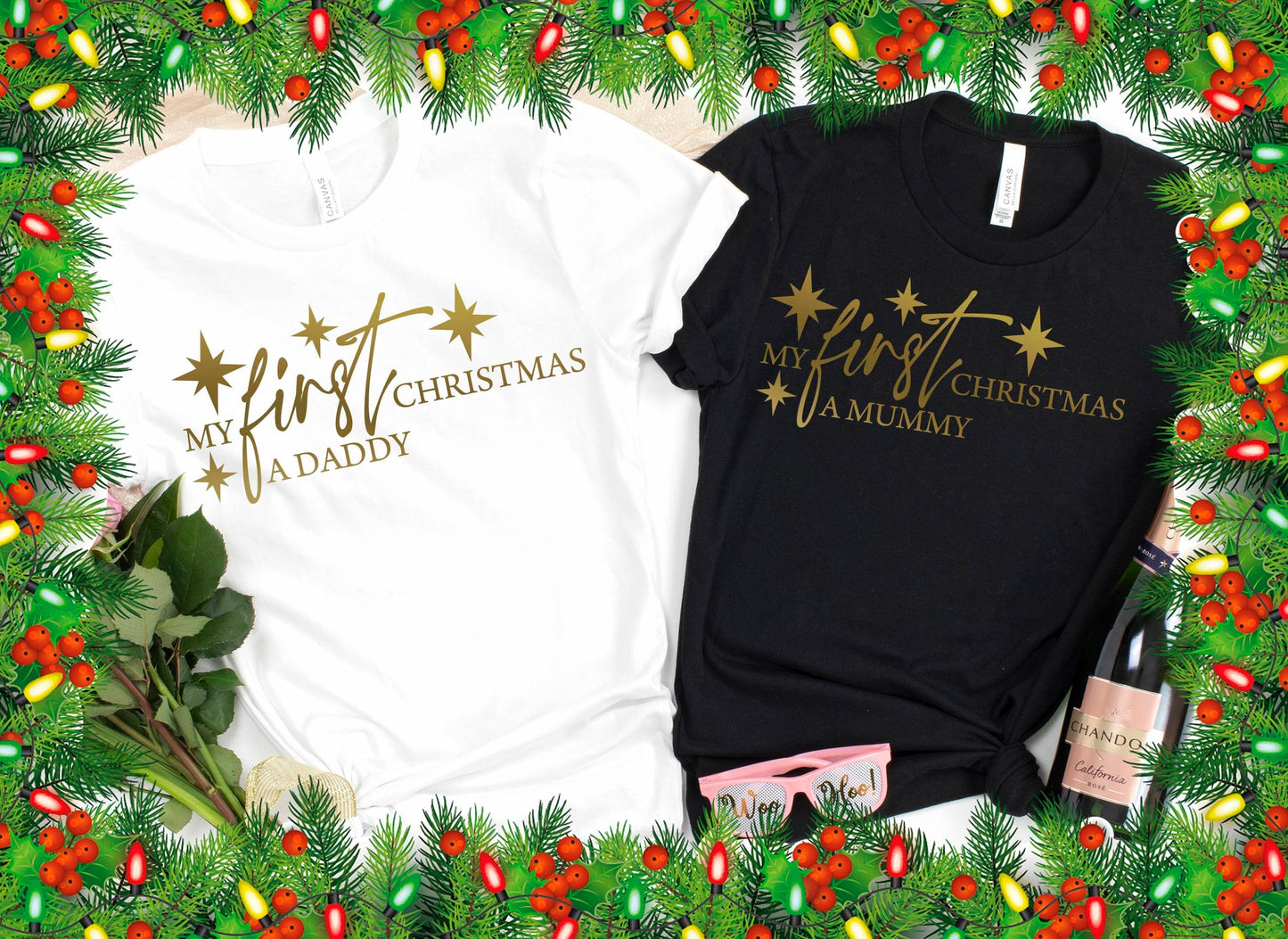 Gold Print My First Christmas as A Mummy / Daddy T-Shirt - Christmas tshirt for couples | New Baby