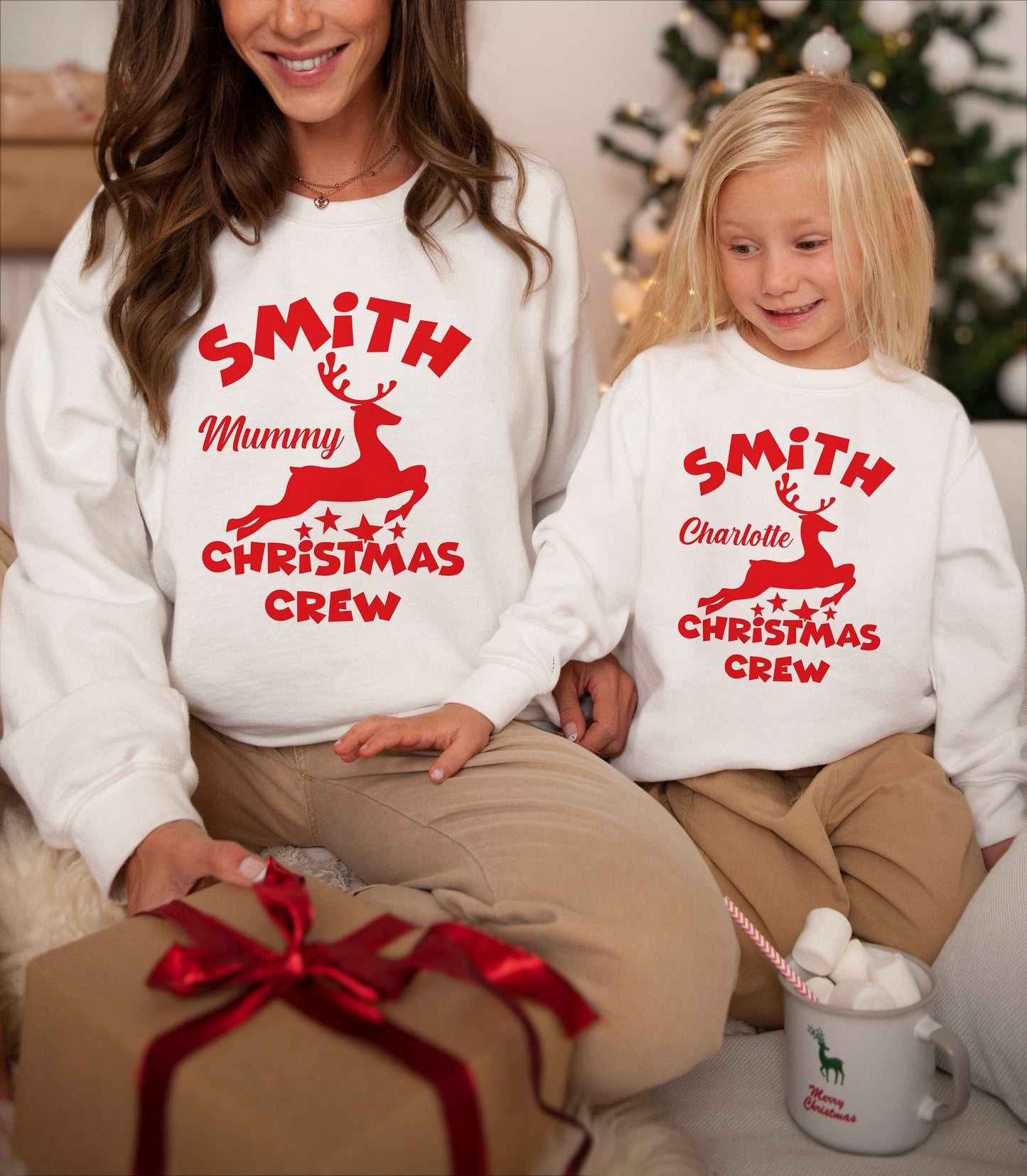 Personalised Family Christmas Crew Sweatshirt | Matching Family Christmas Jumpers | Sweaters for Christmas Morning