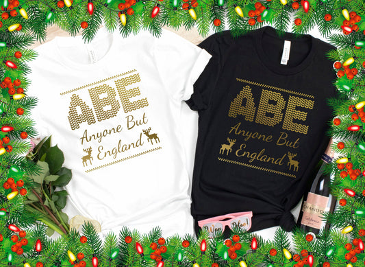 ABE Anyone But England GOLD Print T-Shirt | Scottish Christmas Jumper | Gift for Scotland Fan