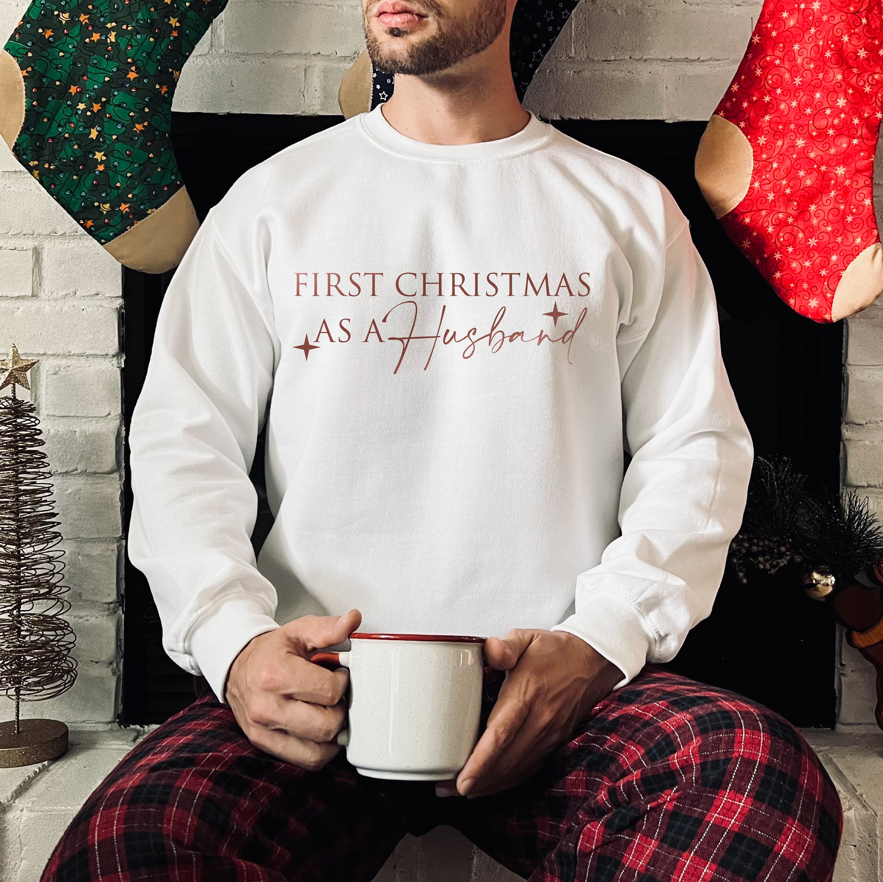 ROSE GOLD PRINT First Christmas As A Husband Sweatshirt B Christmas Jumper for Hubby Jumper for Newlywed Christmas Sweater for Groom