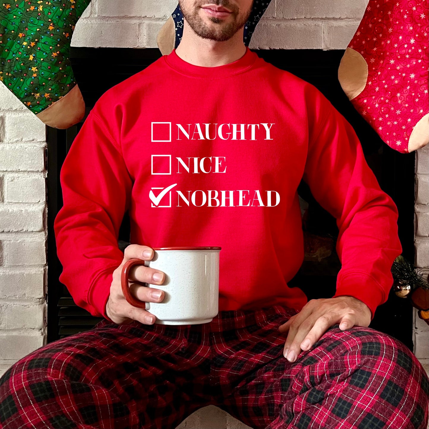 Naughty Nice Nobhead JH030 Rude Funny Christmas Check List Sweatshirt Jumper Sweater