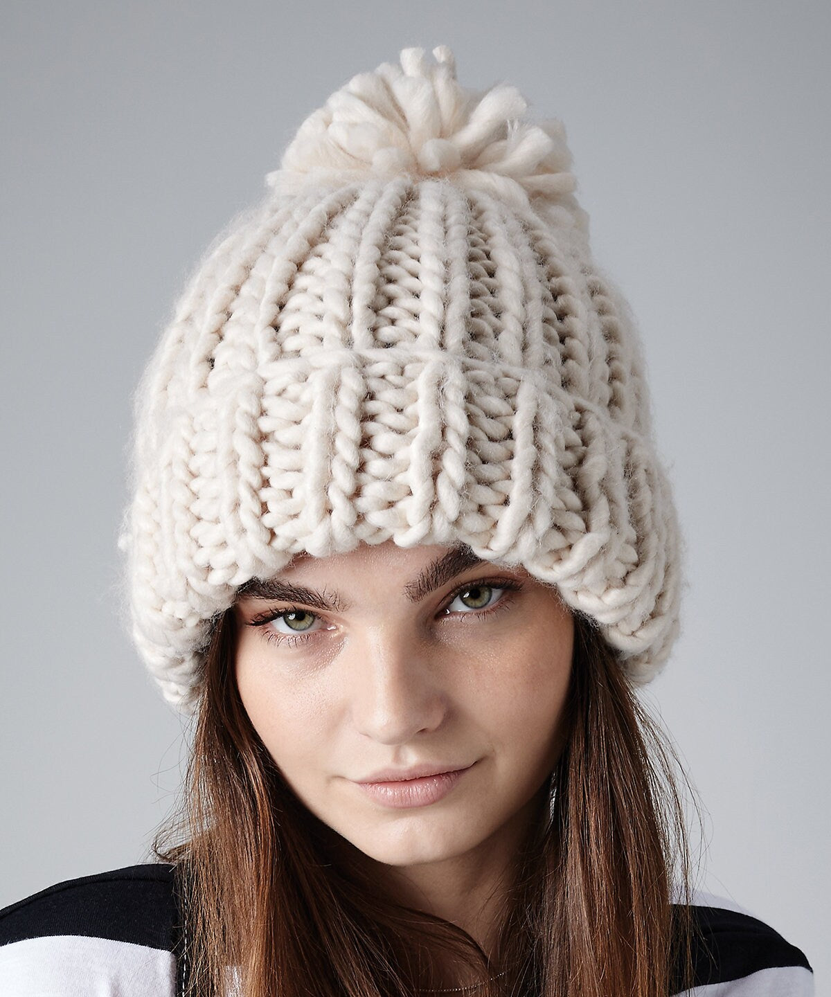 Oversized hand-knitted Pom Pom beanie Hat BC483  | Warm Winter Beanie Hat | Pink Woolly Hat | Big Pom Pom Hat