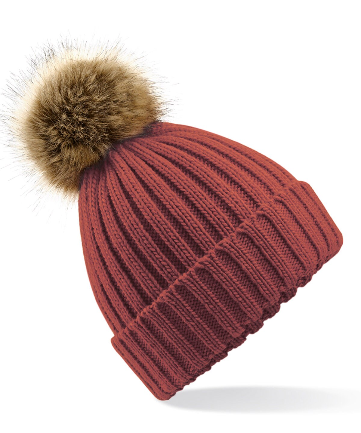 Faux Fur Pom Pom Chunky Beanie BC412 | Warm Winter Beanie Hat | Stylish Pom Pom Woolly Hat