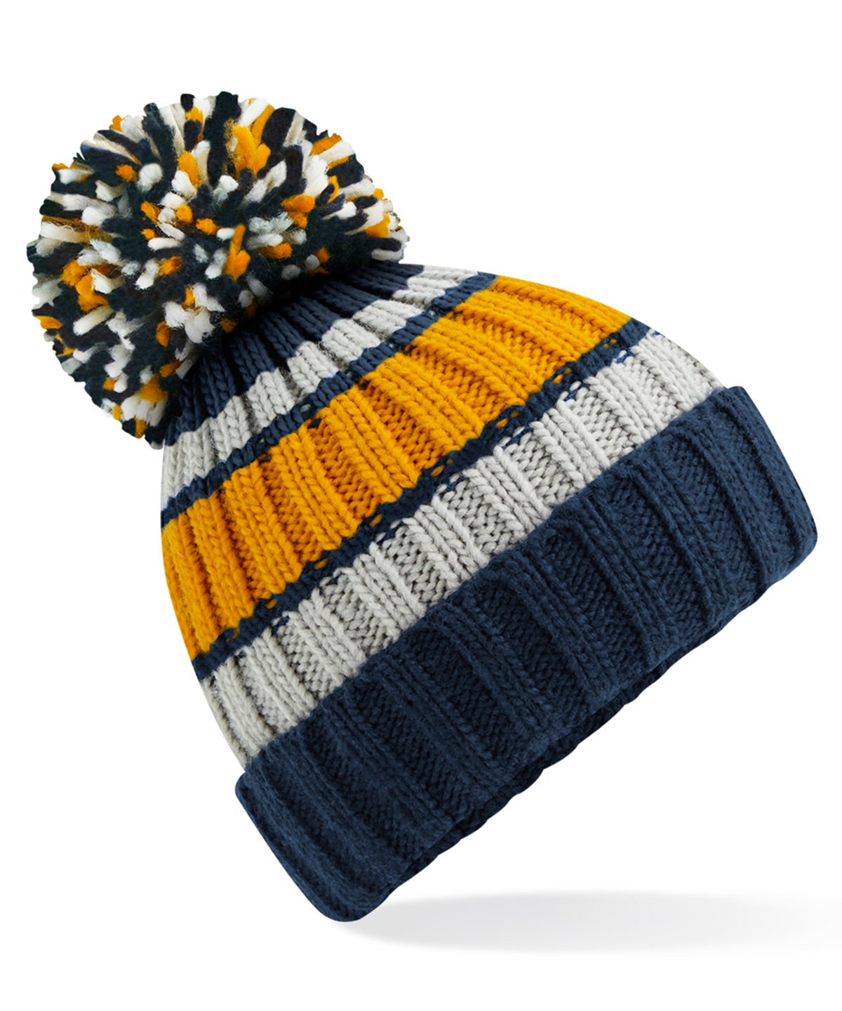 Hygge Striped Pom Pom Beanie BC392 | Warm Winter Beanie Hat | Stylish Scandi Woolly Hat | Striped Beanie