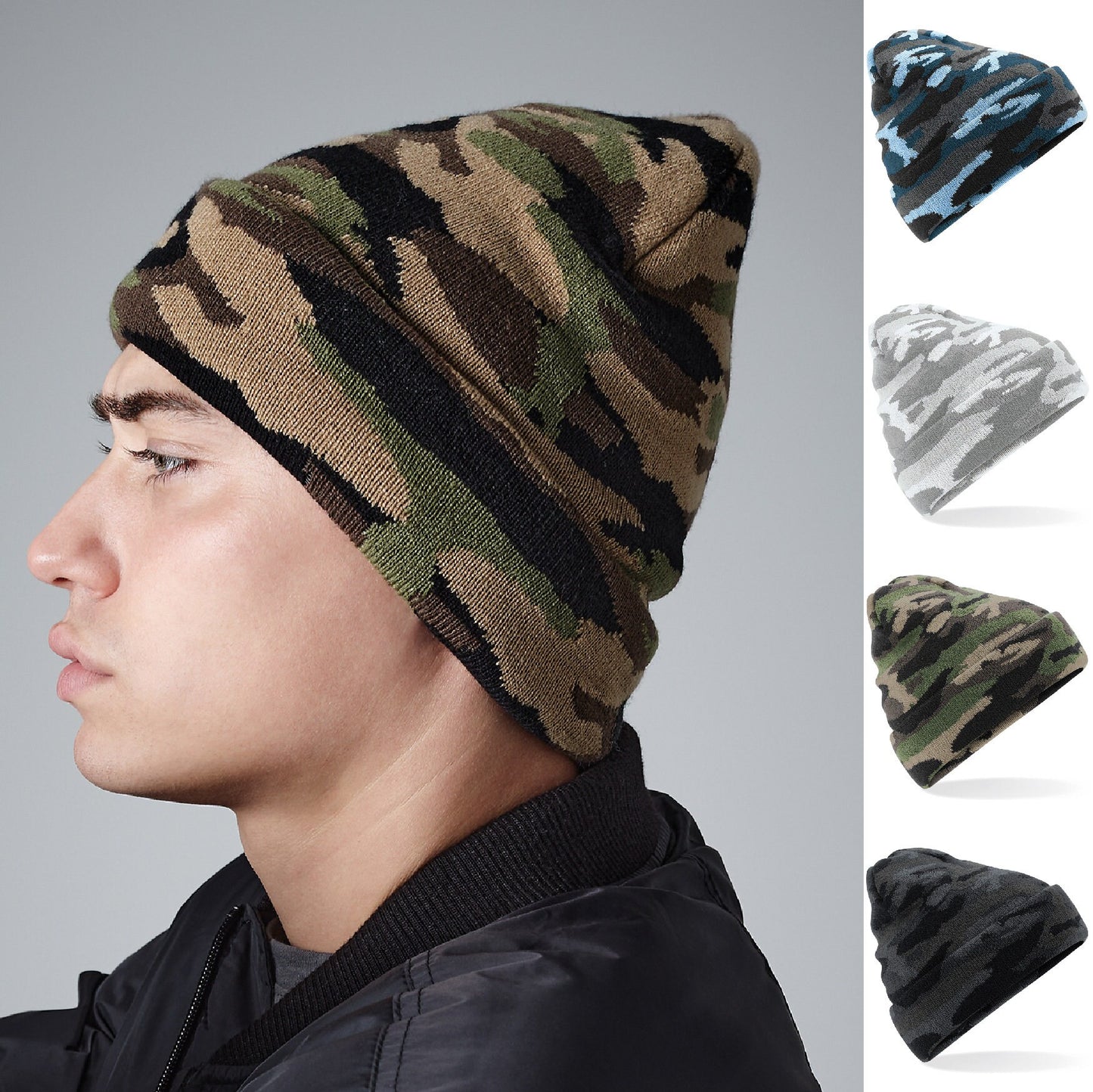 Camo Cuffed beanie Hat BC419  | Warm Winter Beanie Hat | Camouflaged Beanie Hat