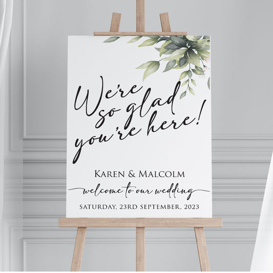 Personalised Wedding Welcome Sign TLPCW004 Physical or Digital, A1 or A2 Portrait Welcome Board for Wedding Easel, We're So Glad You're Here