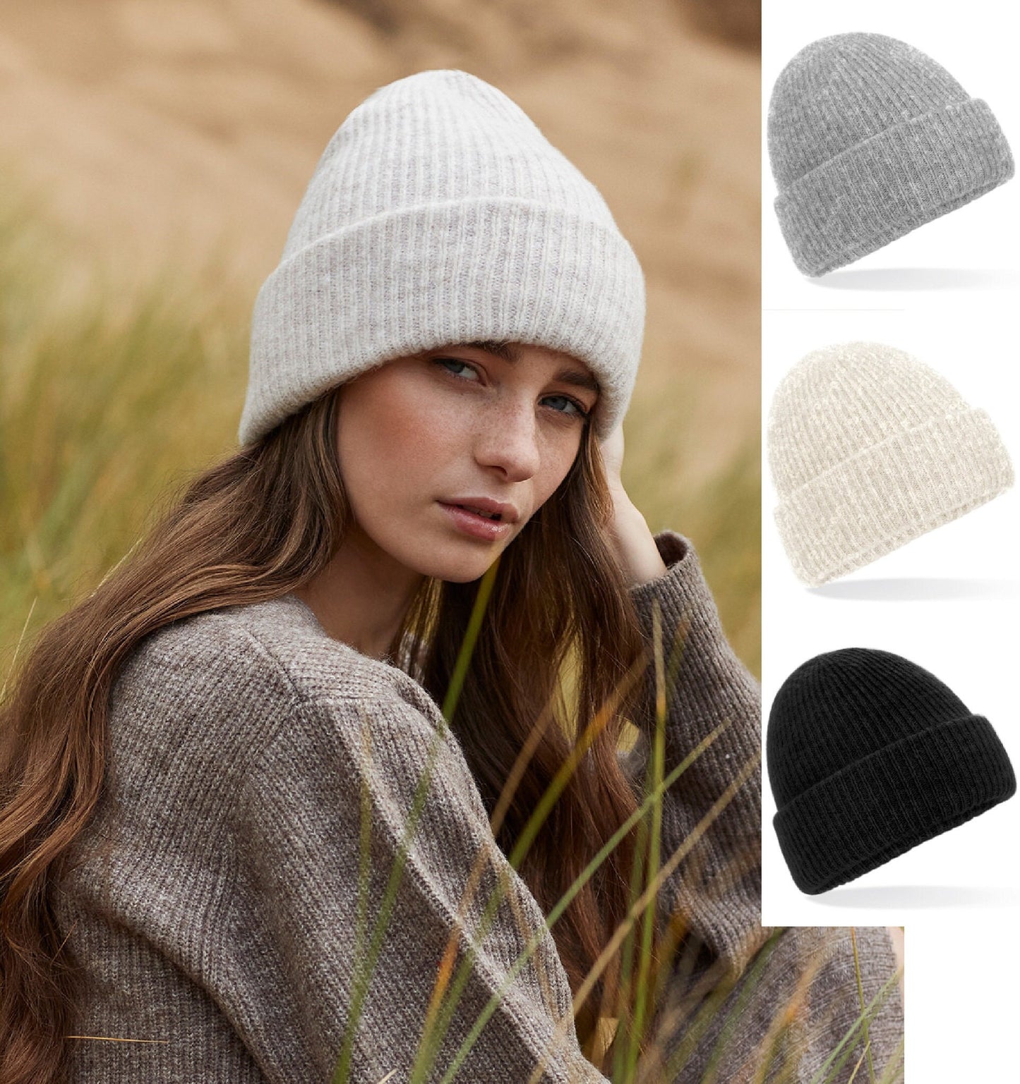 Cosy Ribbed Beanie BC386 | Warm Winter Beanie Hat | Black Woolly Hat