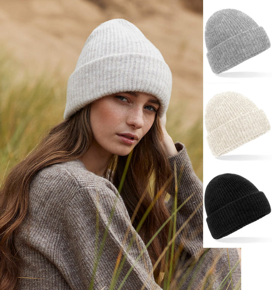 Cosy Ribbed Beanie BC386 | Warm Winter Beanie Hat | Black Woolly Hat