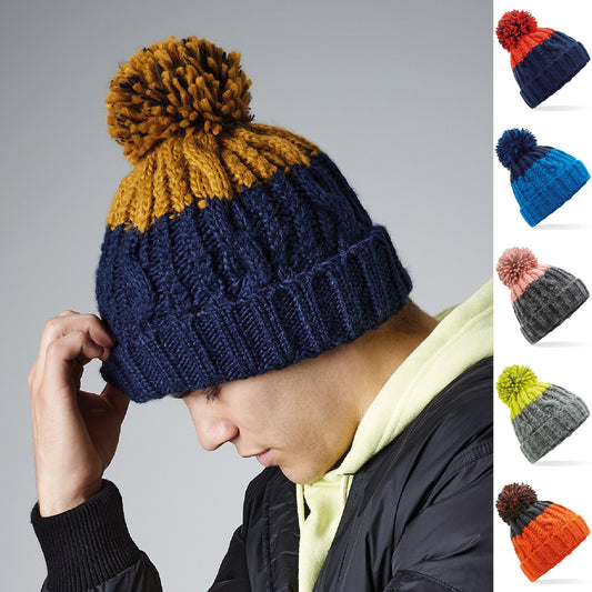 Apres Pom Pom beanie Hat BC437  | Warm Winter Beanie Hat | Multicoloured Beanie Hat | Big Pom Pom Hat | Apres Ski Hat