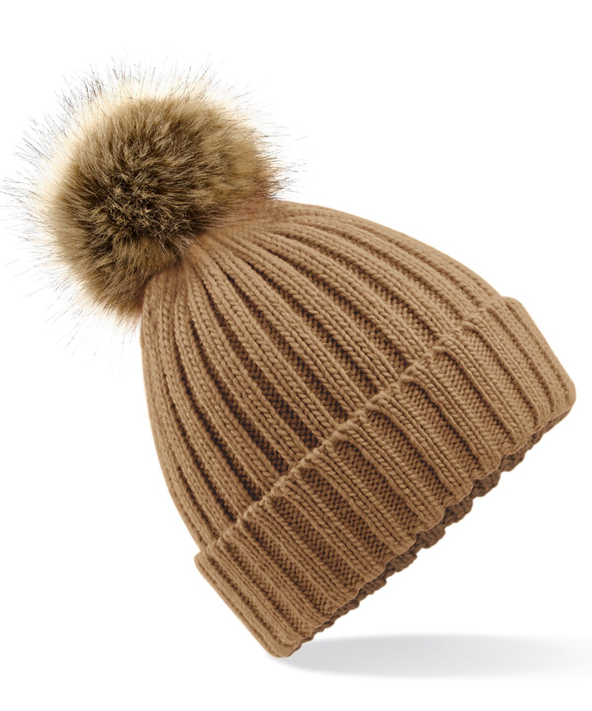 Faux Fur Pom Pom Chunky Beanie BC412 | Warm Winter Beanie Hat | Stylish Pom Pom Woolly Hat