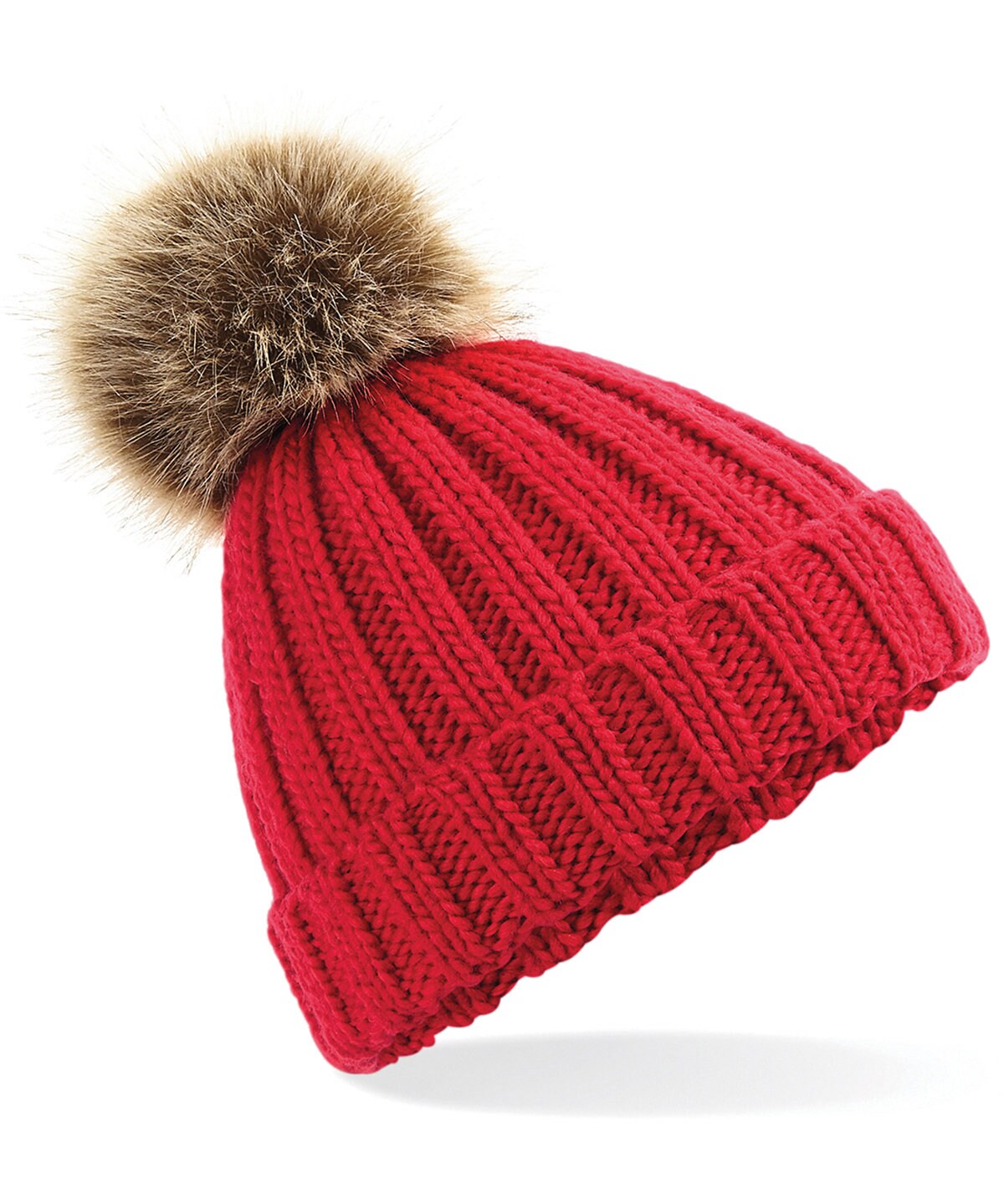 Faux Fur Pom Pom Chunky Beanie BC412 | Warm Winter Beanie Hat | Stylish Pom Pom Woolly Hat