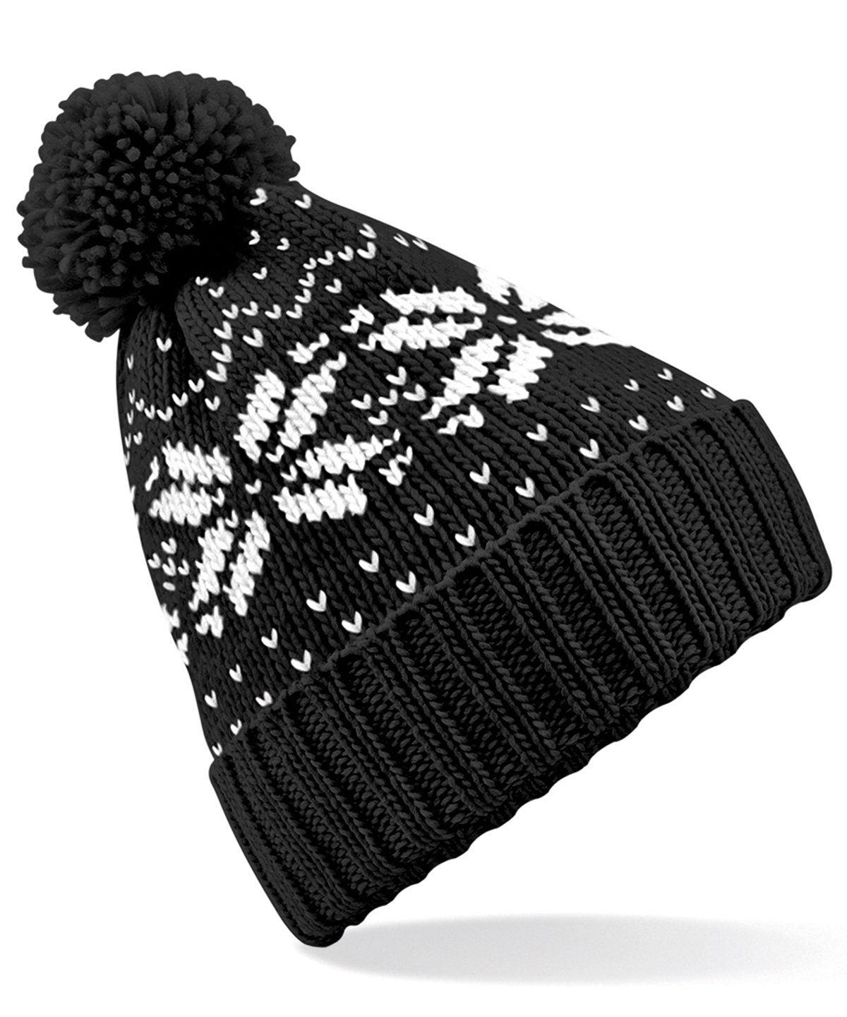 Snowstar Fair Isle Pom Pom Beanie BC456 | Warm Winter Beanie Hat | Stylish Scandi Woolly Hat | Big Pom Pom Beanie