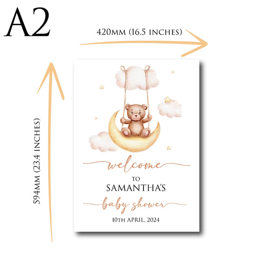 Personalised Baby Shower Welcome Sign TLPCBS002 Physical or Digital, Bear Balloon Gender Neutral Hot-Air Balloon Baby Shower Sign