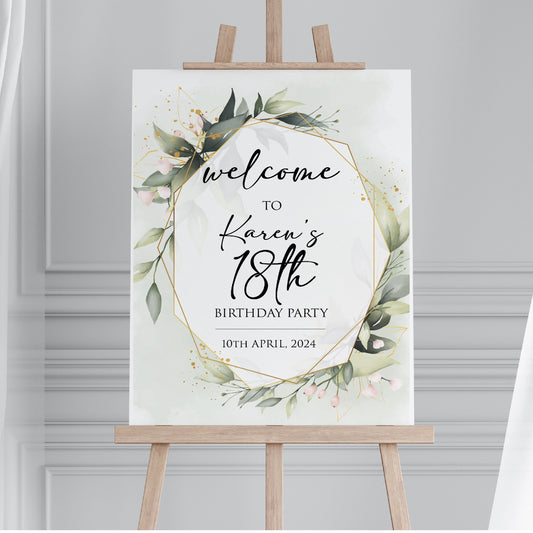 Personalised 18th Birthday Party Welcome Sign TLPC18001 Physical or Digital, A1 or A2 Portrait Welcome Board for Birthday Easel,,