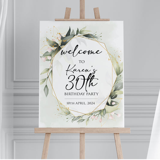 Personalised 30th Birthday Party Welcome Sign TLPC30001 Physical or Digital, A1 or A2 Portrait Welcome Board for Birthday Easel
