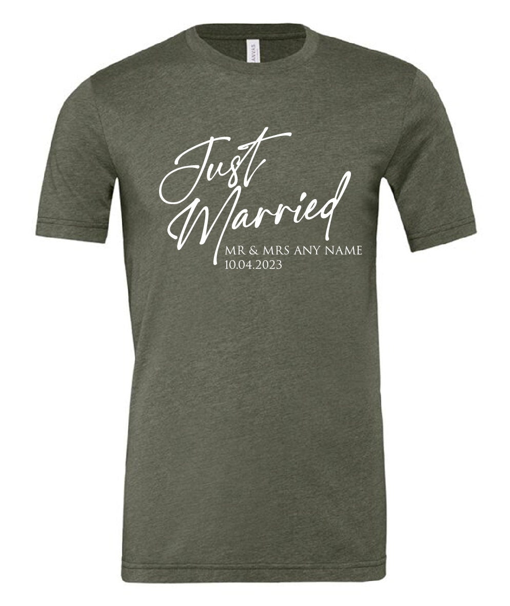 Personalised Just Married T-Shirt CV01H | Husband and Wife Couples Honeymoon Tshirt | Finally Matching Wedding Tee