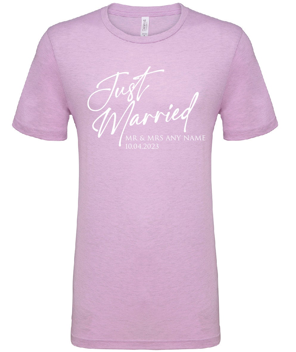 Personalised Just Married T-Shirt CV01H | Husband and Wife Couples Honeymoon Tshirt | Finally Matching Wedding Tee