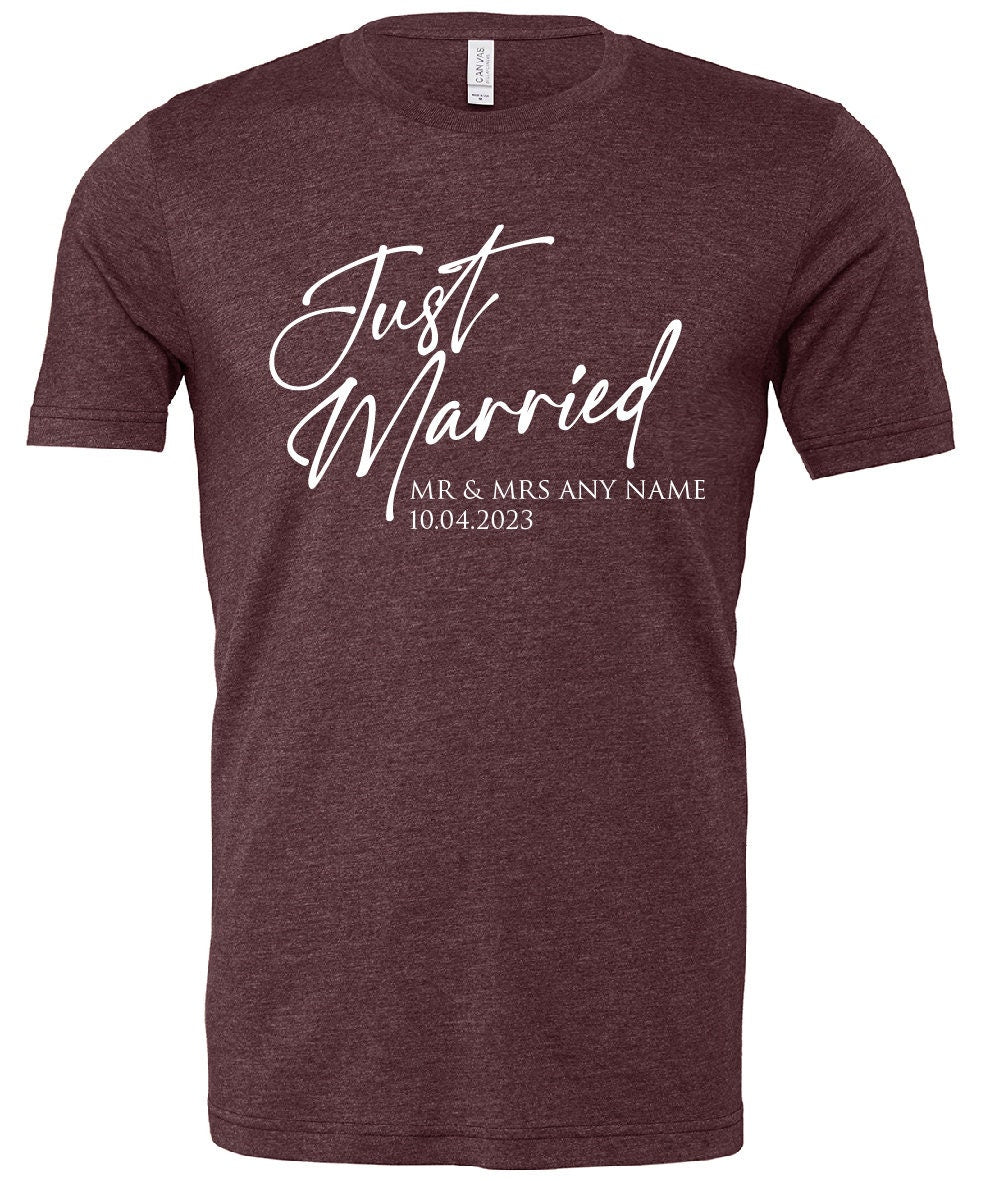 Personalised Just Married T-Shirt CV01H | Husband and Wife Couples Honeymoon Tshirt | Finally Matching Wedding Tee