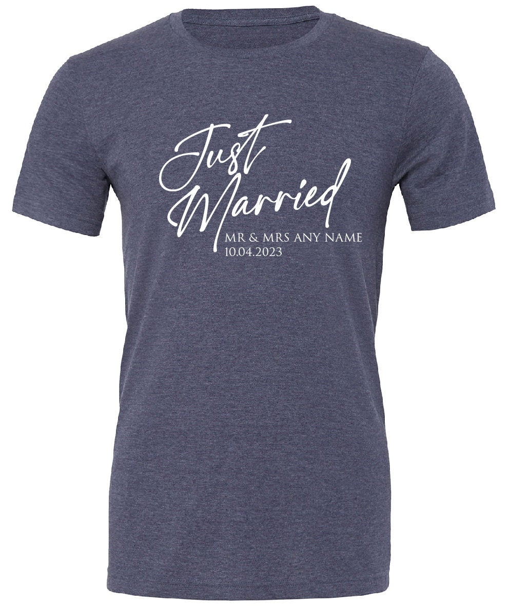 Personalised Just Married T-Shirt CV01H | Husband and Wife Couples Honeymoon Tshirt | Finally Matching Wedding Tee