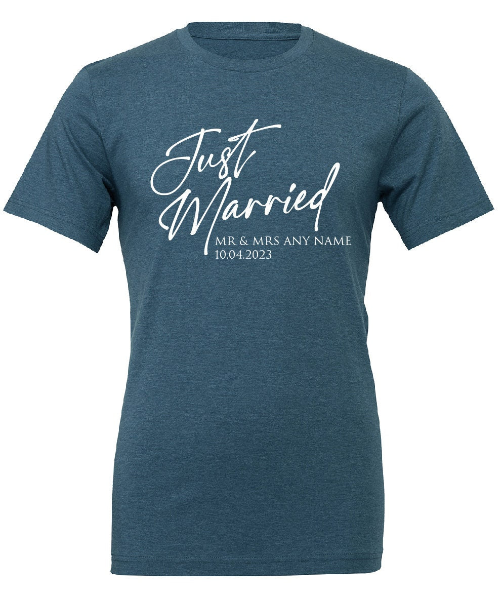 Personalised Just Married T-Shirt CV01H | Husband and Wife Couples Honeymoon Tshirt | Finally Matching Wedding Tee