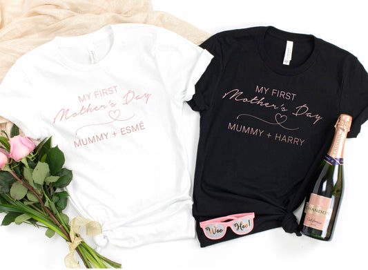 Rose Gold Print My First Mother's Day Personalised T-Shirt | Mother's Day T-Shirt personalised with child's name(s) | Gift for Mother's Day