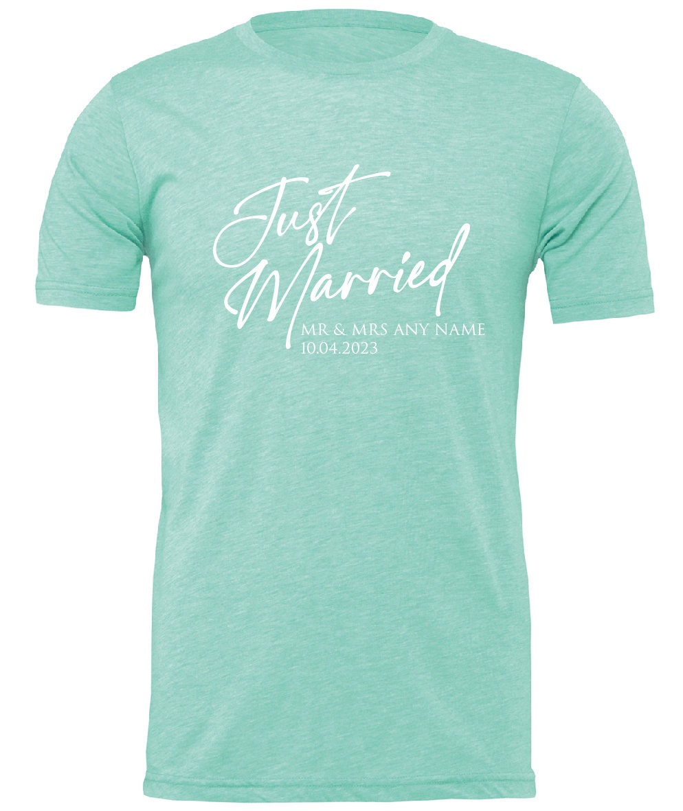 Personalised Just Married T-Shirt CV01H | Husband and Wife Couples Honeymoon Tshirt | Finally Matching Wedding Tee