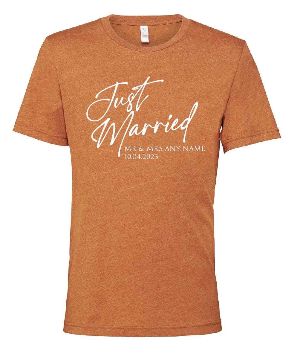 Personalised Just Married T-Shirt CV01H | Husband and Wife Couples Honeymoon Tshirt | Finally Matching Wedding Tee