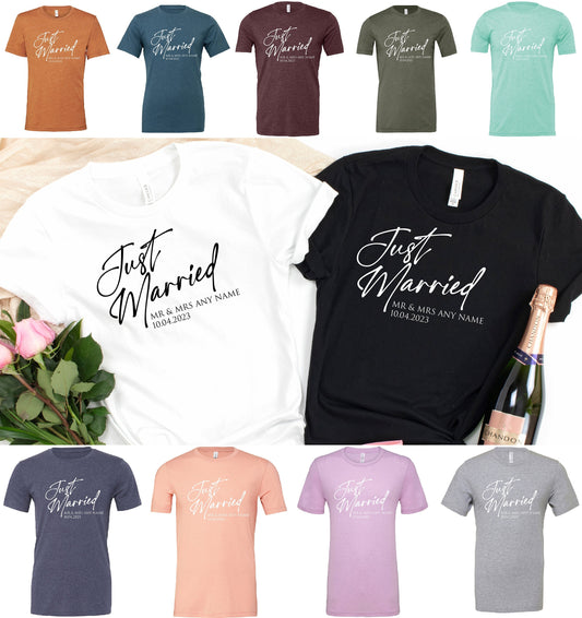Personalised Just Married T-Shirt CV01H | Husband and Wife Couples Honeymoon Tshirt | Finally Matching Wedding Tee