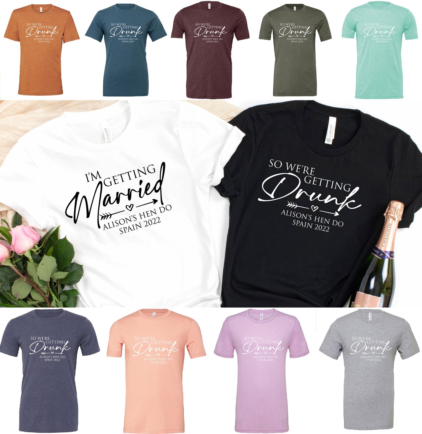 CV01H I'm Getting Married We're Getting Drunk Personalised T-Shirt | Hen Party Tshirt | Matching Hen Do Tees | Bachelorette Tshirts